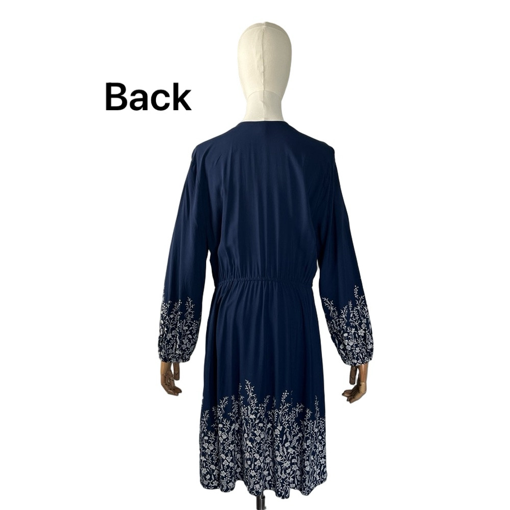 Old Navy Navy Floral Faux Wrap Dress Boho Coastal Size L - Picture 6 of 12